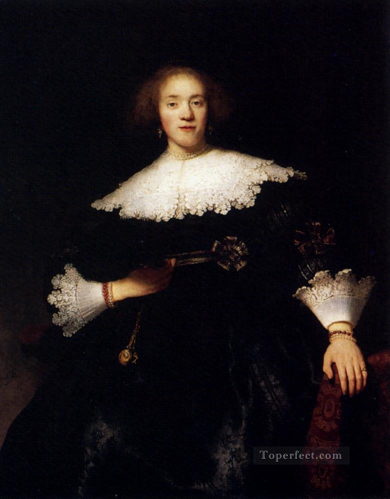 Portrait Of A Young Woman With A Fan Rembrandt Oil Paintings